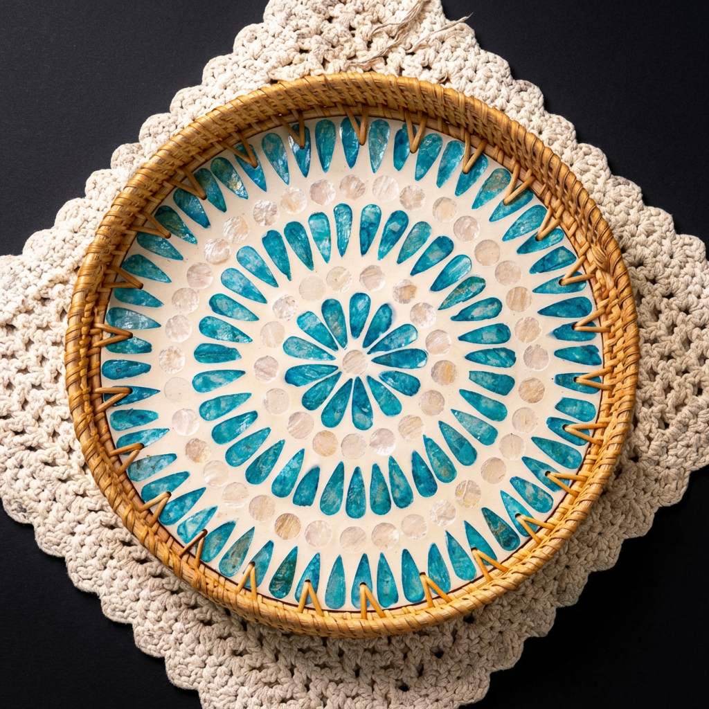 Rattan Tray with Mother of Pearl Inlay | Ripple Design