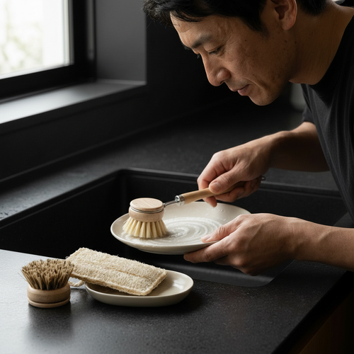 Bamboo Dish Brush Set – 4-Piece Eco Kit with Loofah