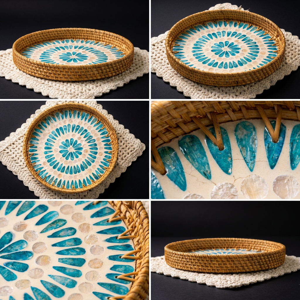 Rattan Tray with Mother of Pearl Inlay | Ripple Design