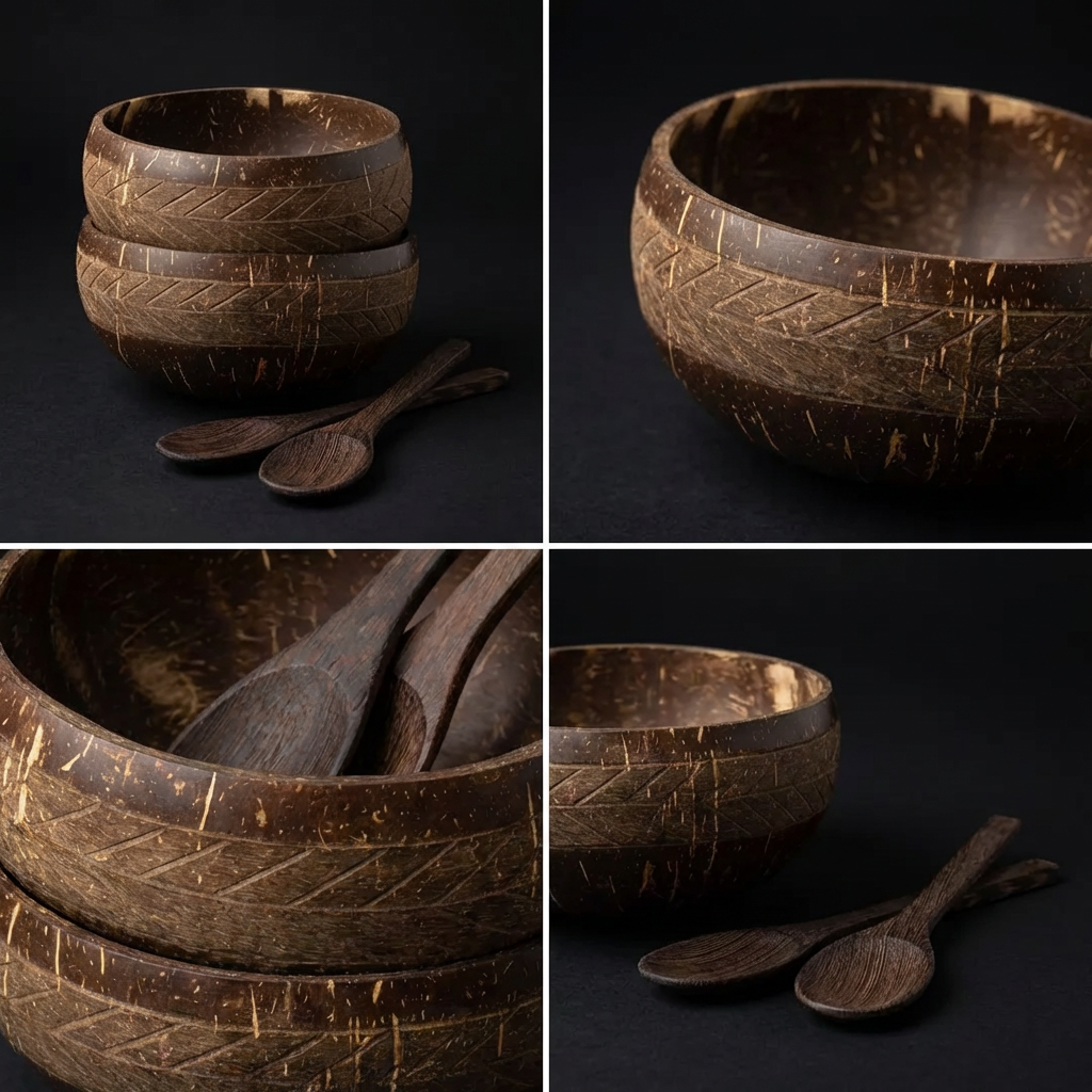 Minimalist Coconut Bowls & Spoons – Set of 2