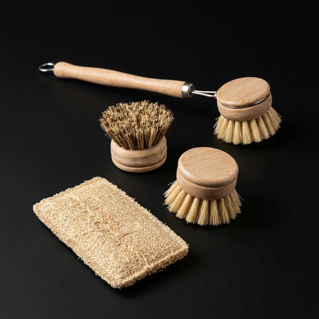 Bamboo Dish Brush Set – 4-Piece Eco Kit with Loofah