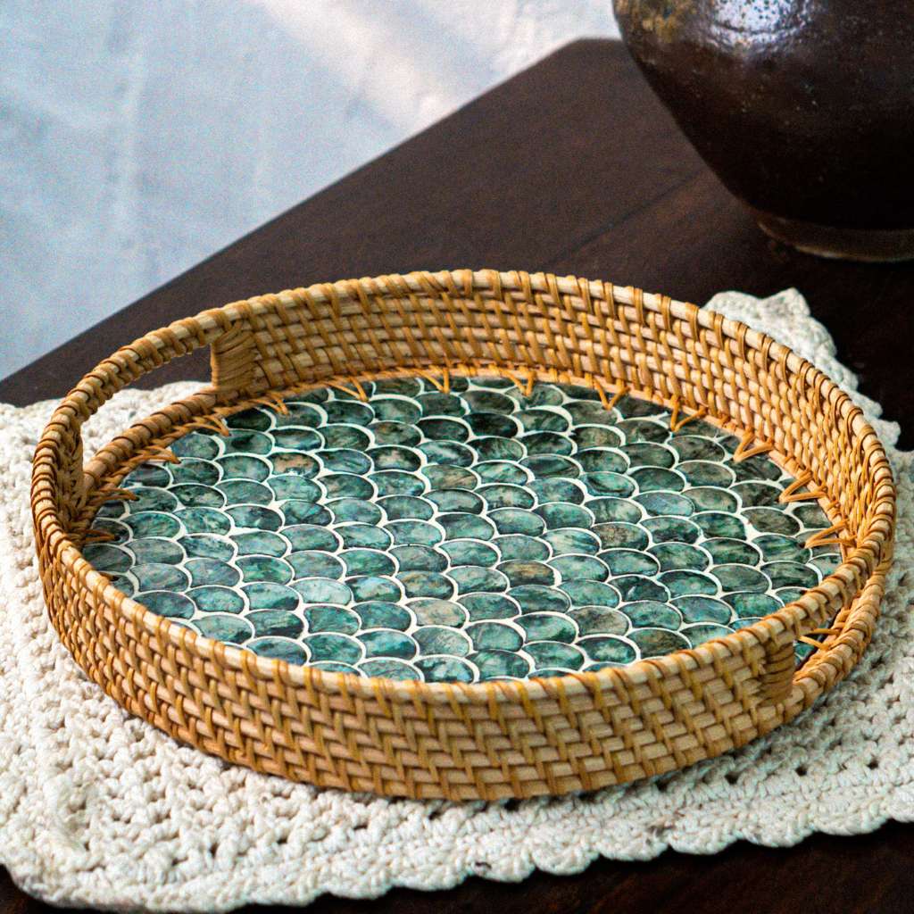 Rattan Trays • Mother of Pearl • Cascade (Multiple Sizes)